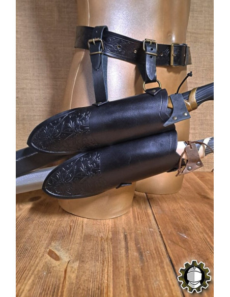 Tahalí medieval duplo couro preto...