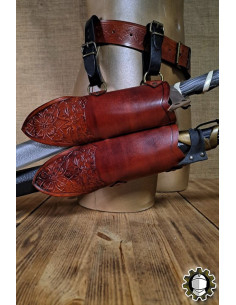 Tahalí medieval duplo couro marrom modelo Jerome