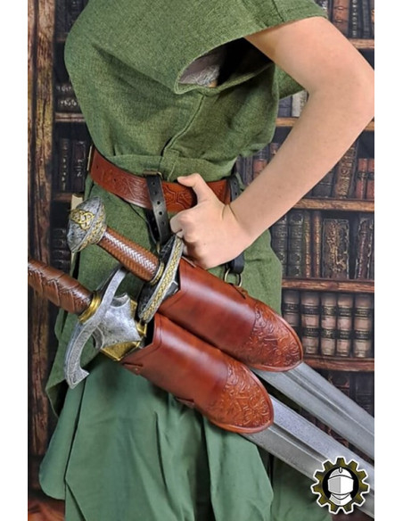 Tahalí medieval duplo couro marrom...