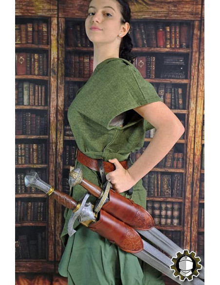 Tahalí medieval duplo couro marrom...