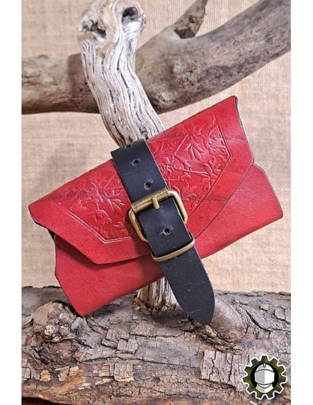 Bolso medieval em couro vermelho para...