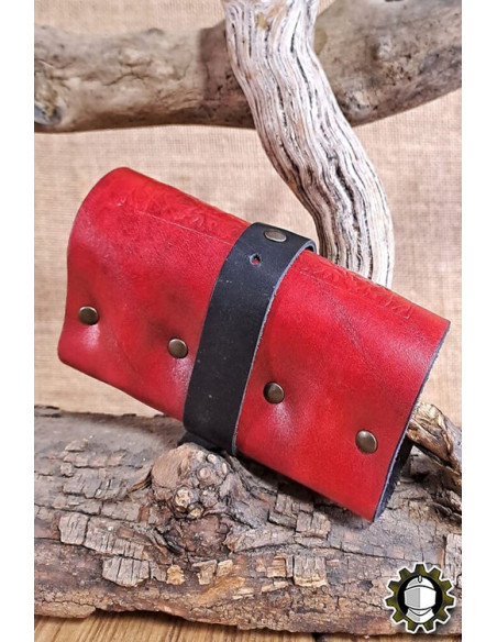Bolso medieval em couro vermelho para...