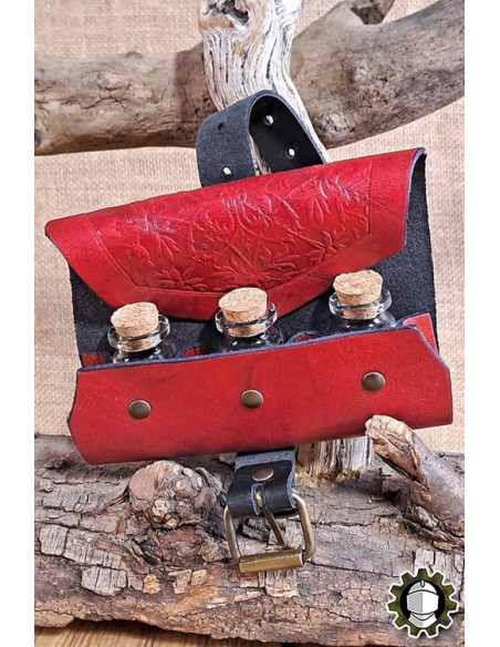 Bolso medieval em couro vermelho para...