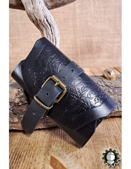 Bolso medieval em couro preto para 3...