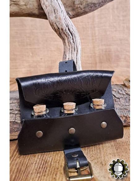 Bolso medieval em couro preto para 3...