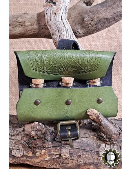 Bolsa medieval em couro verde para 3...