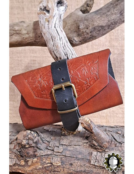 Bolsa medieval em couro marrom para 3...