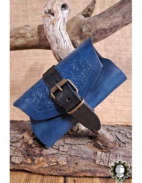 Bolso medieval em couro azul para 3...