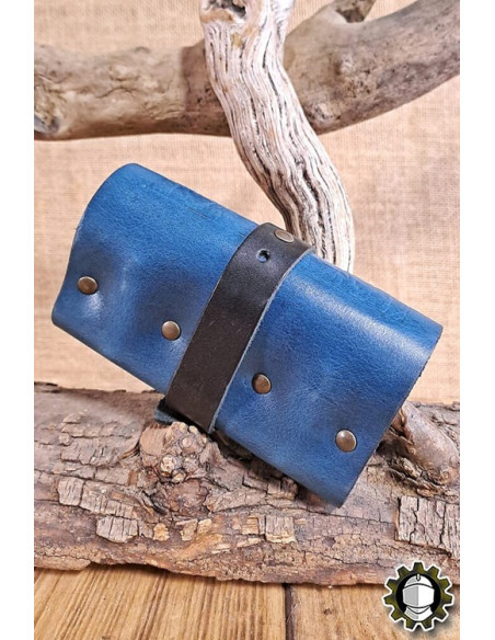 Bolso medieval em couro azul para 3...