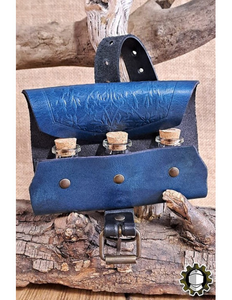 Bolso medieval em couro azul para 3...