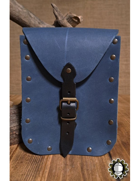 Bolso medieval em couro azul modelo...