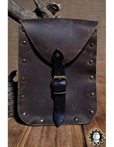 Bolsa medieval em couro marrom modelo...
