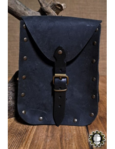 Bolso medieval em couro preto modelo Jerome