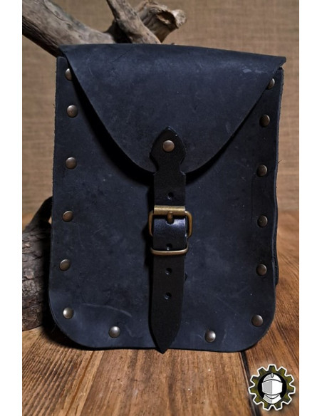 Bolso medieval em couro preto modelo...