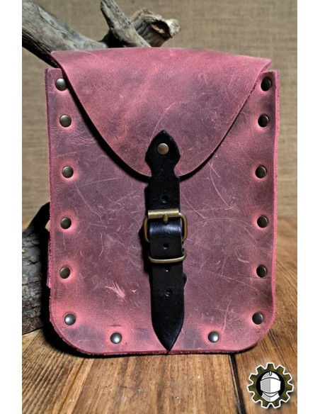 Bolsa medieval em couro vermelho...