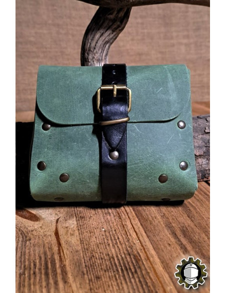 Bolso medieval em couro verde modelo...