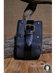 Bolsa medieval em couro preto modelo Adam