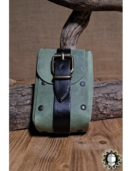 Bolso medieval em couro verde modelo...