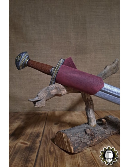 Tahalí espada mão direita couro vermelho