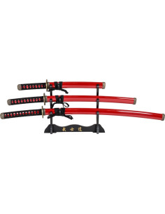 Conjunto Katana Wakizashi e Tanto decorativo com suporte,...