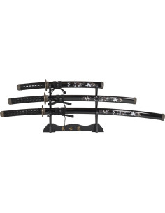 Conjunto Katana Wakizashi e Tanto decorativo com suporte,...
