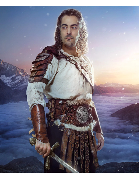 Hombrera vikinga de couro marrom,...