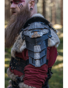 Hombrera vikinga de couro preto, Bárbaro Thor