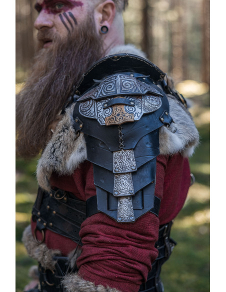 Hombrera vikinga de couro preto,...