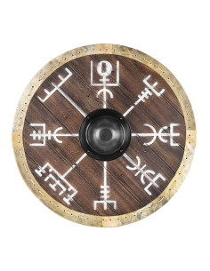 Escudo Vikingue Vegvísir com borda de couro (60 cm.)