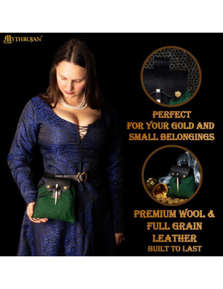 Bolso medieval, fecho de osso, em...