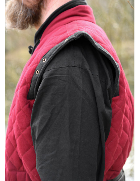 Gambesão medieval vermelho-preto,...