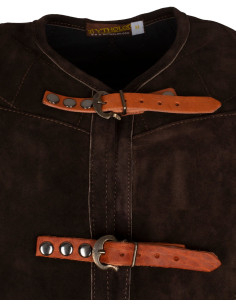 Colete medieval longo em camurça modelo Garen, cor marrom 2