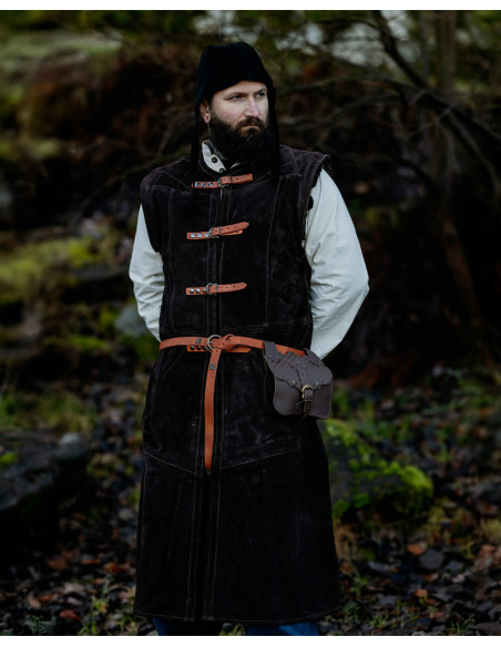 Colete medieval longo em camurça...