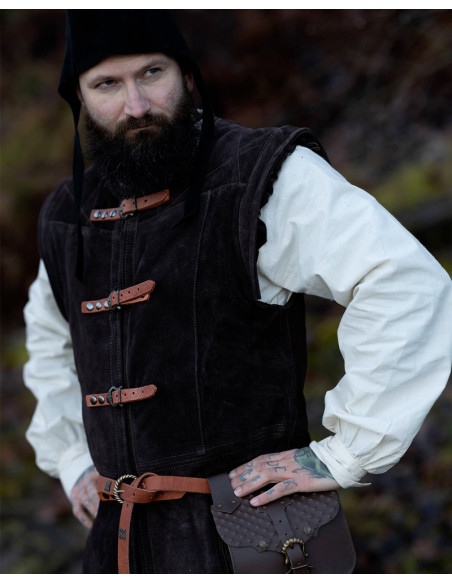 Colete medieval longo em camurça...