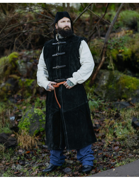Colete medieval longo em camurça...