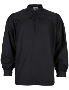 Camisa medieval de algodão modelo Roland, cor preta