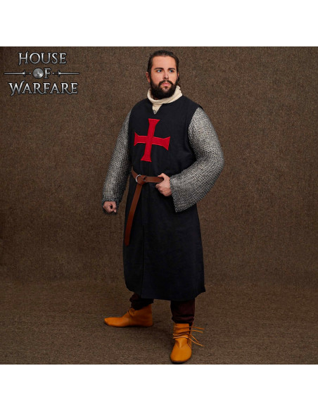 Tabardo medieval de cruzado, cor preta