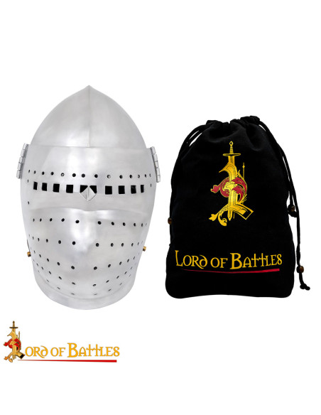 Bacinete medieval com viseira...