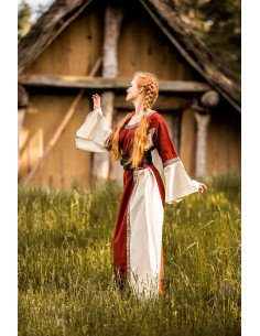 Mulher vestido medieval Angie, vermelho-branco natural