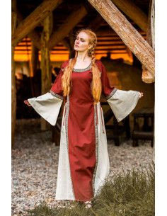 Mulher vestido medieval Angie, vermelho-branco natural 2