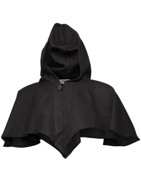 Capuz medieval com ombreiras, preto