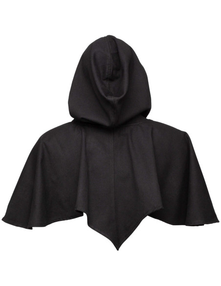 Capuz medieval com ombreiras, preto