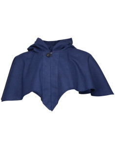 Capuz medieval com ombreiras, azul