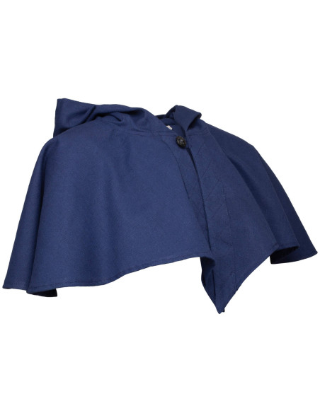 Capuz medieval com ombreiras, azul