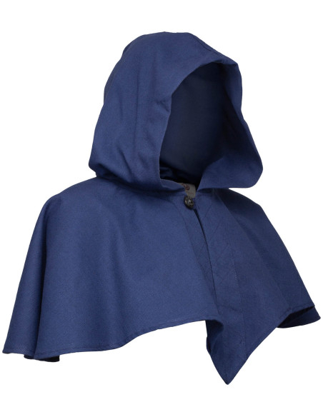 Capuz medieval com ombreiras, azul