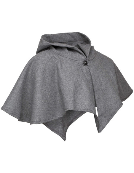 Capuz e ombreira medieval em lã cinza