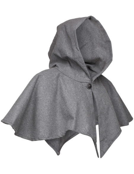 Capuz e ombreira medieval em lã cinza