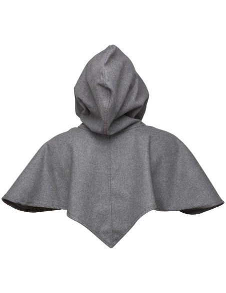 Capuz e ombreira medieval em lã cinza