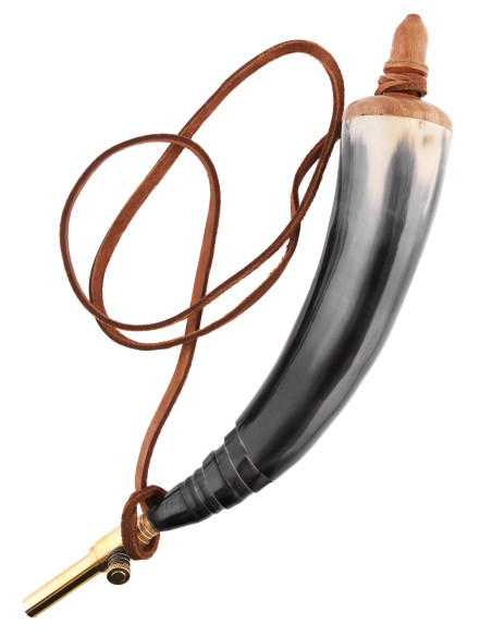 Pólvora de chifre com tampa de latão...