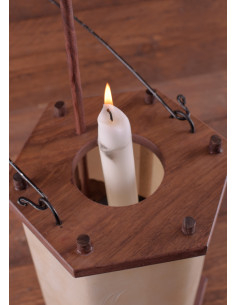 Lanterna de madeira com couro cru (23,5 cm.) 2